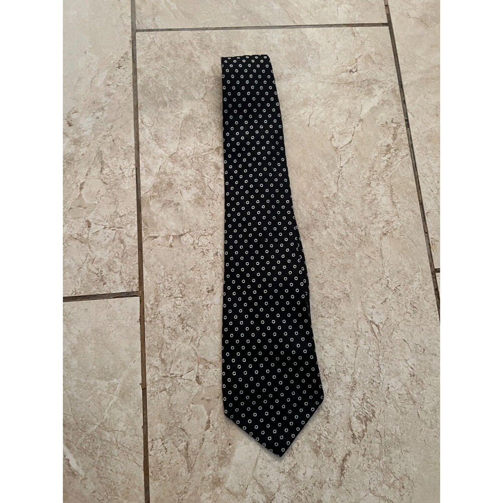 Today's Man Neck Tie Mens One Size Black Printed Silk Made In Italy